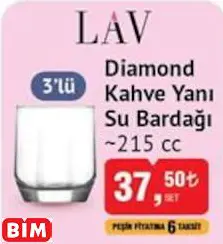 LAV DİAMOND KAHVE YANI SU BARDAĞI ~215 CC LAV DİAMOND KAHVE YANI SU BARDAĞI ~215 CC